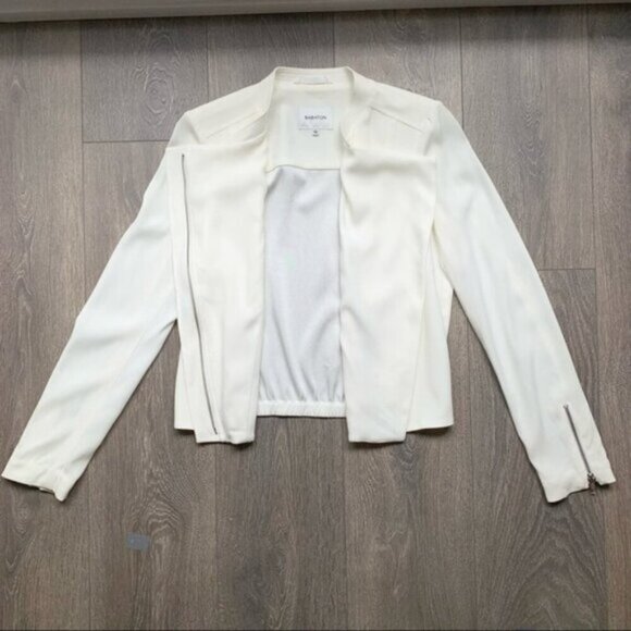 Aritzia Babaton Dominic Moto Blazer Jacket Zip Up Shoulder pads Ivory Ecru 2 - Picture 2 of 16